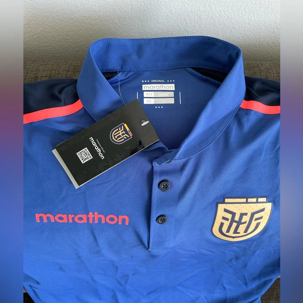 Marathon Authentic Ecuador National Team Soccer Blue Polo Shirt Men’s Sz: L - Picture 2 of 4